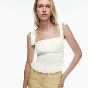 Wilfred Cream Ruffle Crop Top Aritzia